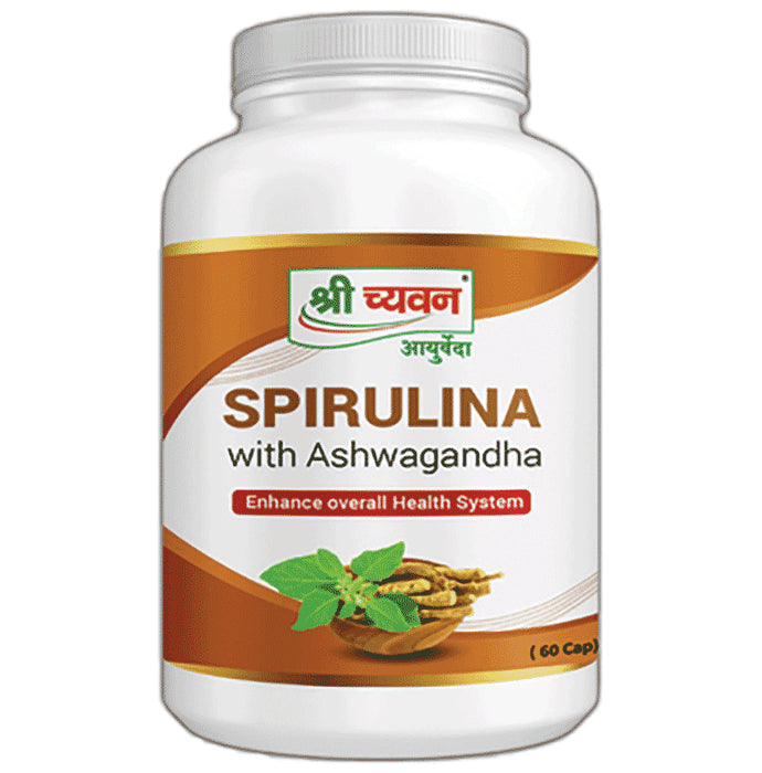 Shri Chyawan Spirulina with Ashwagandha Capsule (60 Each) - Nibasu