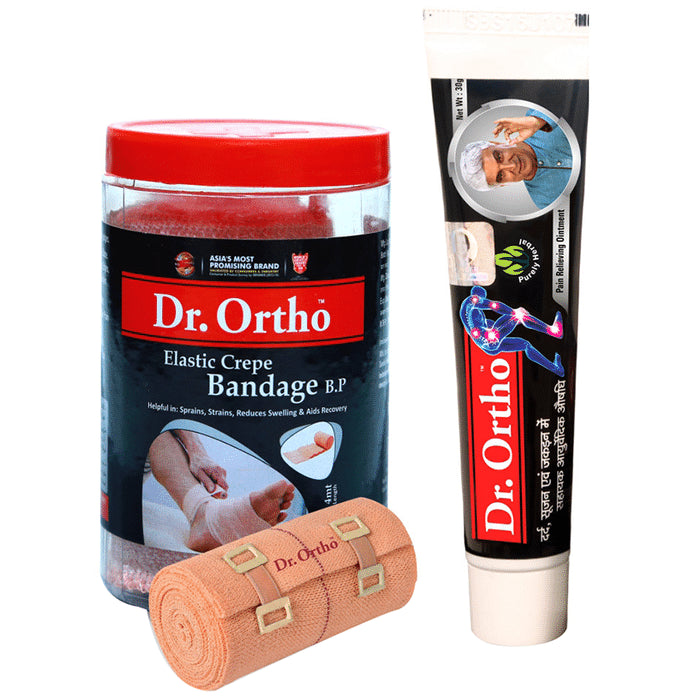Dr Ortho Combo of Crepe Bandage (8X4) & Pain Relief Ointment 30gm - Nibasu