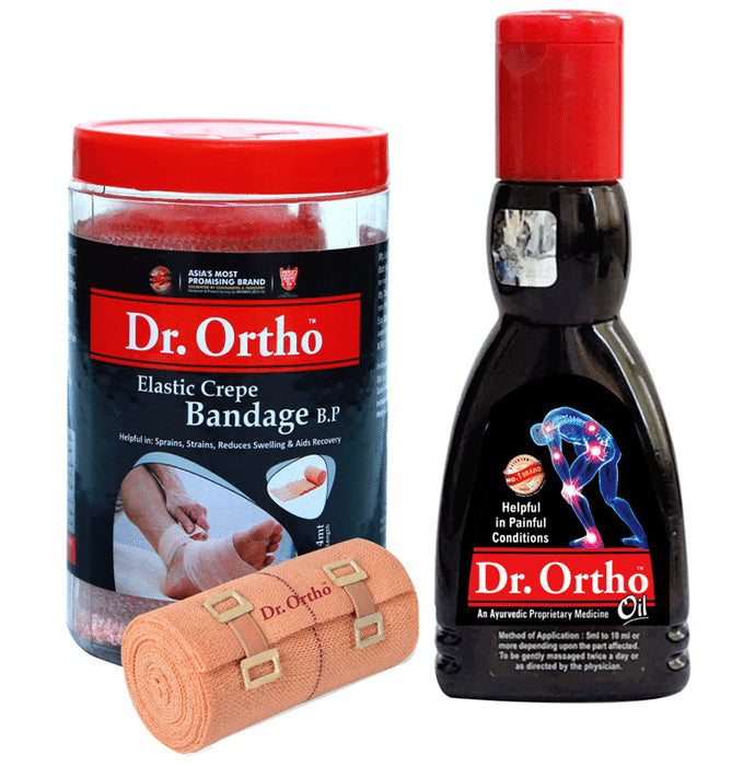Dr Ortho Combo of Pain Relief Oil 60ml & Pain Relief Crepe Bandage (8X4) - Nibasu
