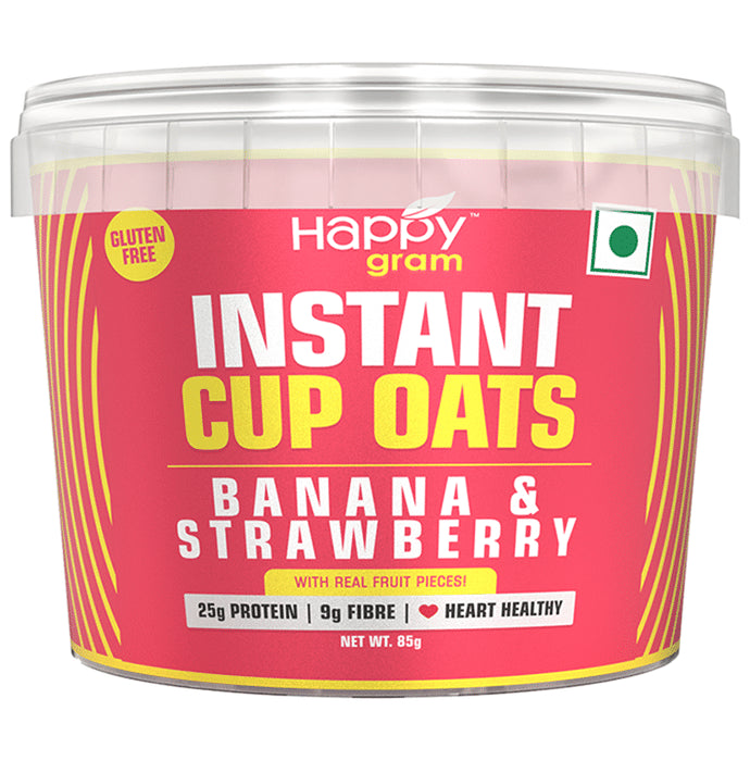 Happy Gram Banana & Strawberry Gluten Free Instant Cup Oats with 25gm Protein & 9gm Fibre - Nibasu