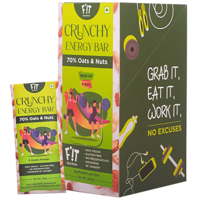 F'it Crunchy Energy Bar (40gm Each) 70% Oats & Nuts - Nibasu