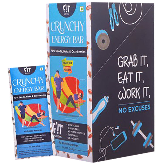 F'it Crunchy Energy Bar (40gm Each) 70% Seeds, Nuts & Cranberries - Nibasu