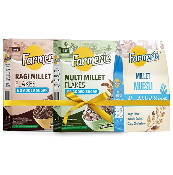 Farmerie Combo Pack of Ragi Millet Flakes 150gm, Multi Millet Flakes 150gm and Millet Muesli 200gm - Nibasu