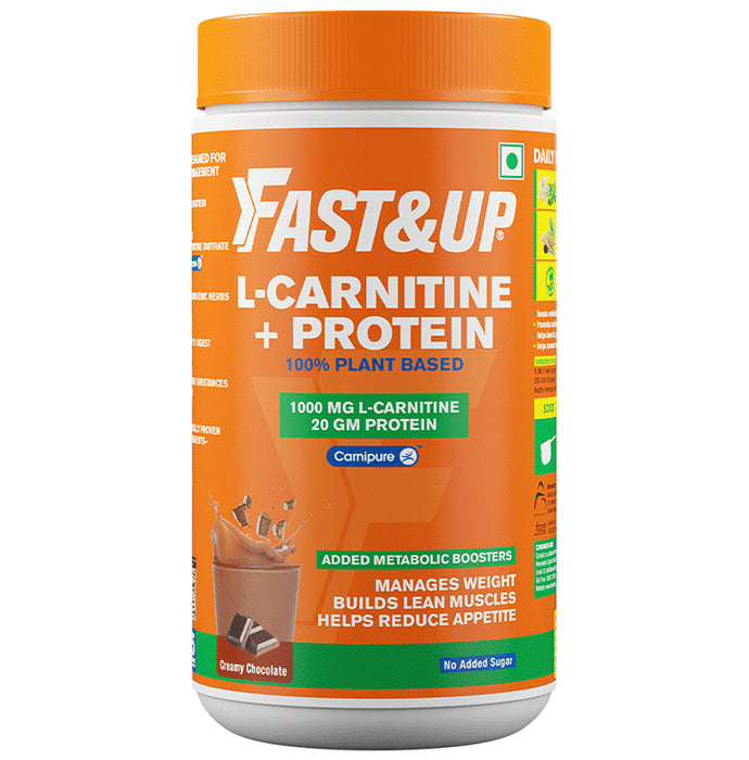 Fast&Up 100% Plant Based L-Carnitine + Protein Supports Weight Management, Builds Lean Muscles and Reduce Appetite Creamy Chocolate - Nibasu