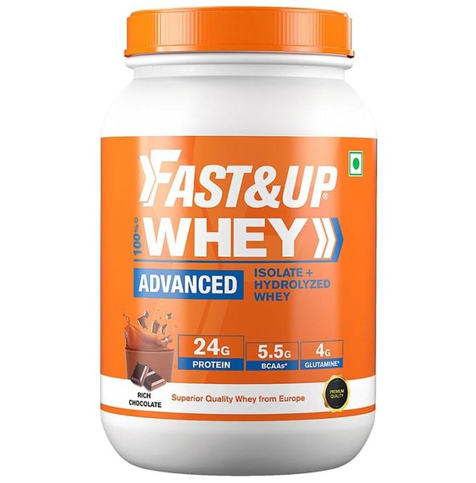 Fast&Up 100% Whey Advanced Isolate+Hydrolyzed Whey, 24g Protein + 5.5g BCAA + 4g Glutamine Rich Chocolate - Nibasu