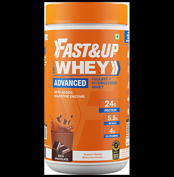 Fast&Up 100% Whey Advanced Isolate+Hydrolyzed Whey, 24g Protein + 5.5g BCAA + 4g Glutamine Rich Chocolate - Nibasu