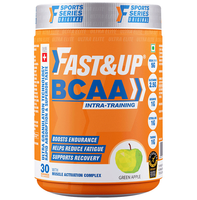 Fast&Up BCAA 2:1:1 (Leucine, Isoleucine & Valine) | For Lean Muscles & Recovery | Flavour Green Apple - Nibasu