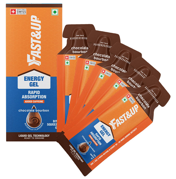 Fast&Up Gel Sachet | Rapid Absorption & Liquid Gel Technology | Flavour Chocolate Bourbon Added Caffeine - Nibasu