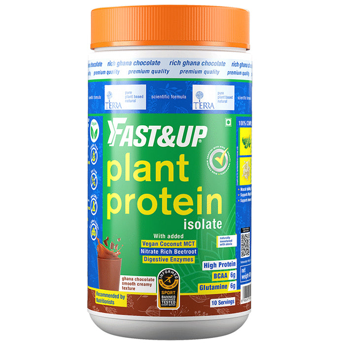 Fast&Up Ghana Chocolate Plant Protein Isolate with Digestive Enzymes, 6g BCAA & 6g Glutamine | No Added Sugar | Flavour - Nibasu