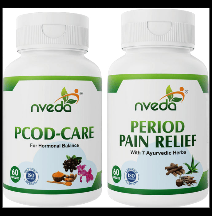 Nveda Combo Pack of PCOD care and Period Pain Relief Capsule (60 Each) - Nibasu
