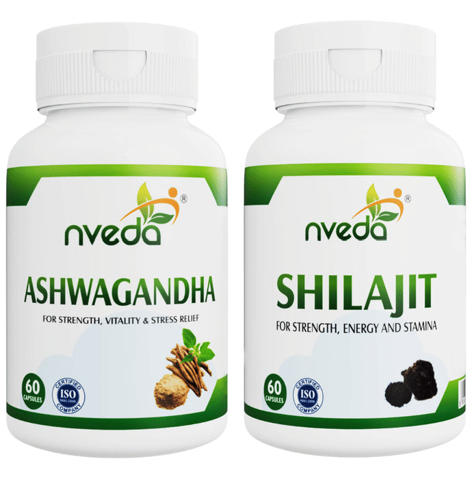 Nveda Combo Pack of Shilajit and Ashwagandha Capsule (60 Each) - Nibasu