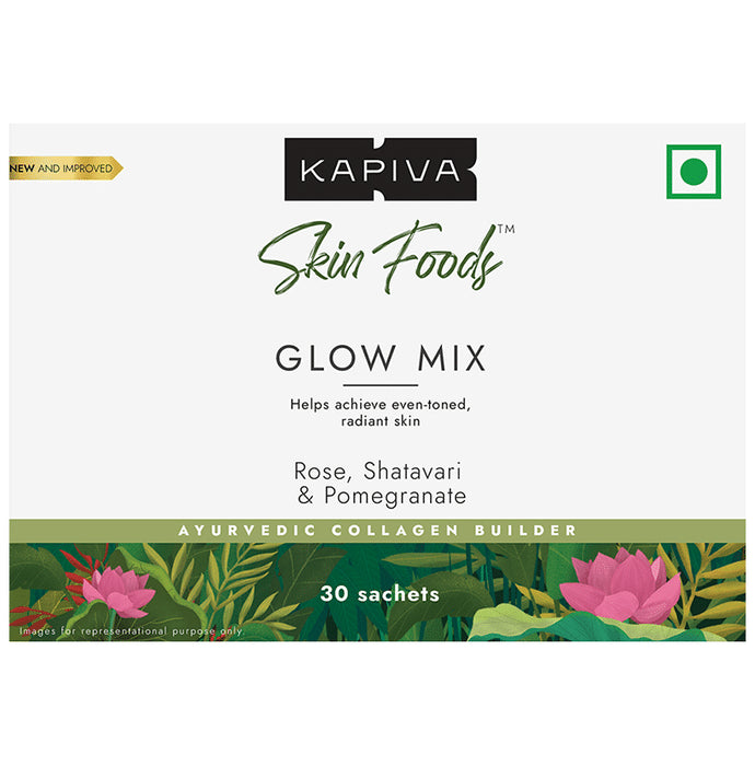 Kapiva Skin Foods Glow Mix | Ayurvedic Collagen Powder with Glutathione & Hyaluronic Acid | (3.6gm Each) - Nibasu