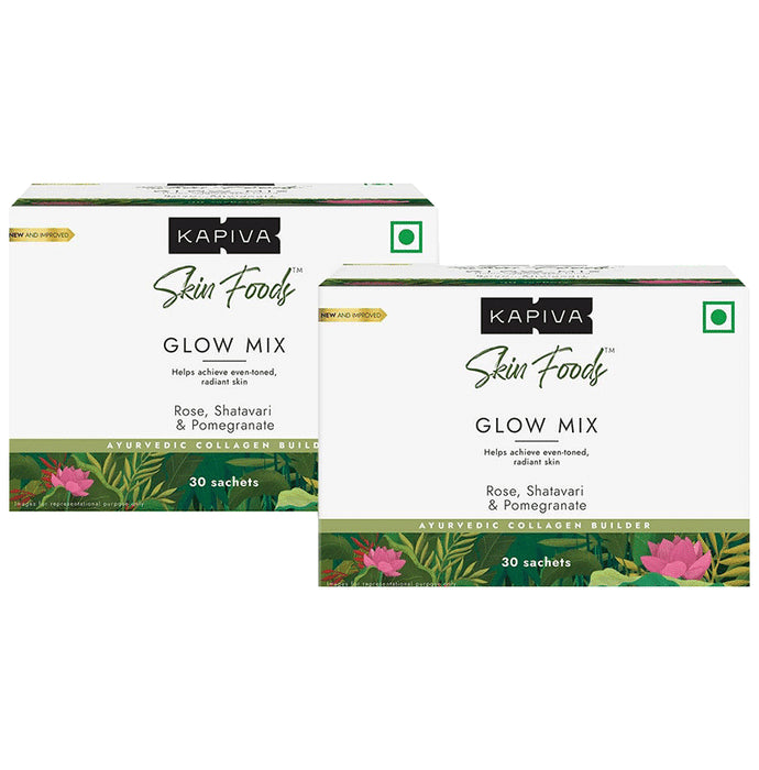 Kapiva Skin Foods Glow Mix | B1G1 |Ayurvedic Collagen Powder with Glutathione & Hyaluronic Acid (30 Each) - Nibasu