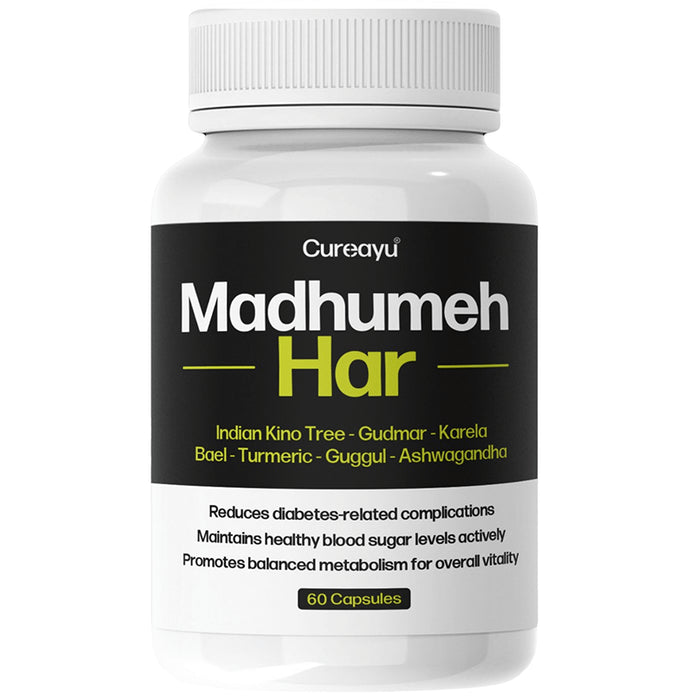 Cureayu Madhumeh Har Ayurvedic Capsule | Enriched with Karela, Guggul & Ashwagandha | Control Blood Sugar |100 % Herbal - Nibasu