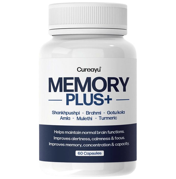 Cureayu Memory Plus Capsule| Made with Amla, Brahmi & More | For Improved Brain Functions |100% Herbal - Nibasu
