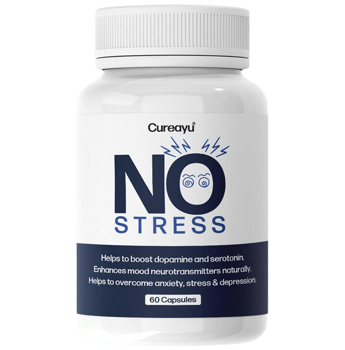 Cureayu No Stress Ayurvedic Capsule | For Improved Mental Health | Natural Stress Reliever | Calms Mind | Improves Anxiety & Depression | Potent Mood Enhancer | 100 % Herbal - Nibasu