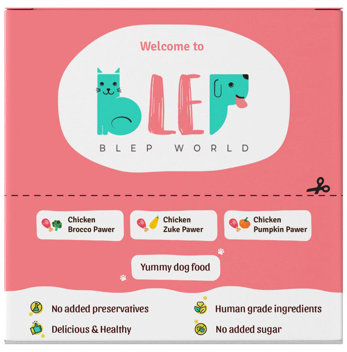 Blep World Combo Pack of 2 Packs of Chicken Brocco Pawer Wet Dog Food, 2 Packs of Chicken Pumpkin Pawer Wet Dog Food & 2 Packs of Chicken Zuke Pawer Wet Dog Food (100gm Each) - Nibasu