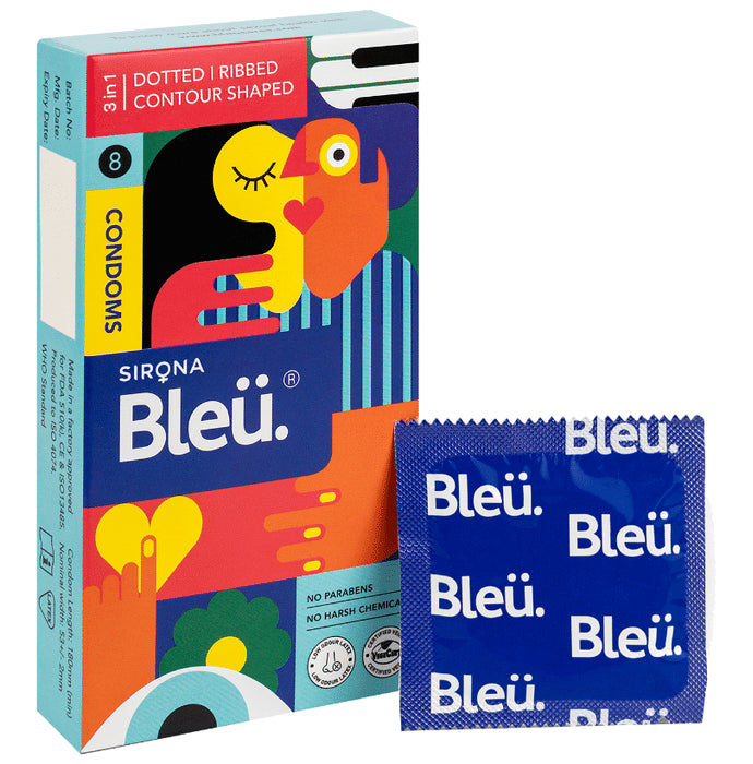Bleu 3 In 1 Dotted & Ribbed Condom - Nibasu