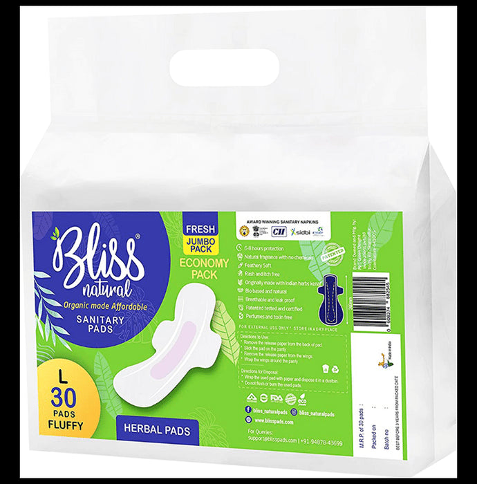 Bliss Natural Fluffy Herbal Sanitary Pad Pads Large - Nibasu
