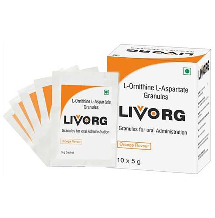 Livorg L-Ornithine L-Aspartate | Granules for Skin, Liver & Exercise Support | Flavour Orange - Nibasu
