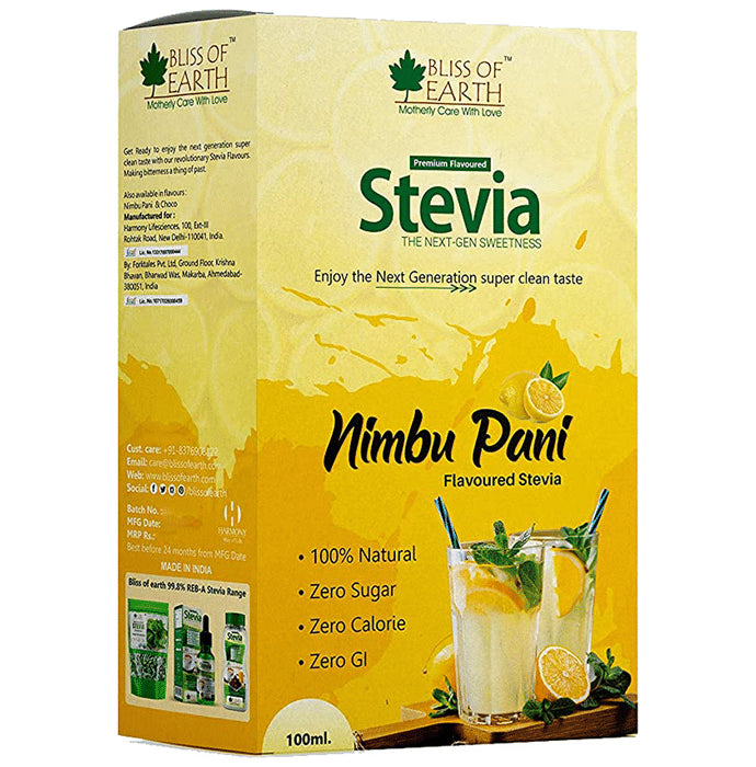 Bliss of Earth Premium Flavoured Stevia The Next-Gen Sweetness Liquid Nimbu Pani - Nibasu