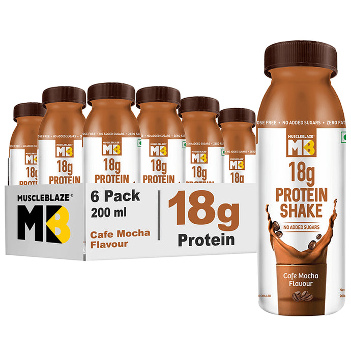 MuscleBlaze 18g Protein Shake (200ml Each) | No Added Sugars | Flavour Cafe Mocha - Nibasu