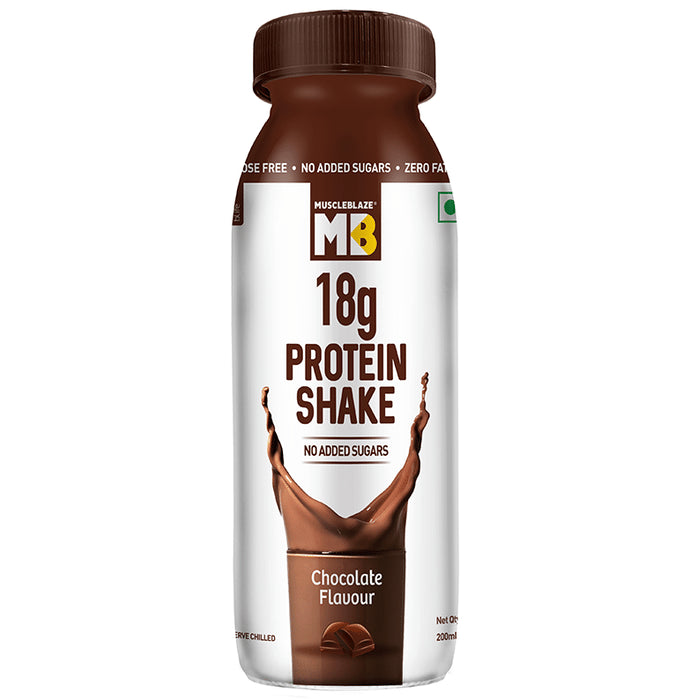 MuscleBlaze 18g Protein Shake (200ml Each) | No Added Sugars | Flavour Chocolate - Nibasu