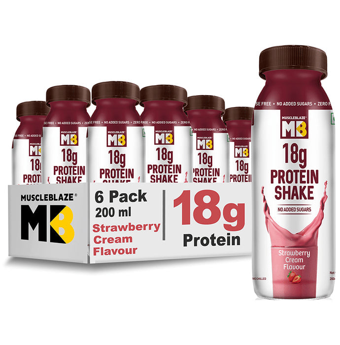 MuscleBlaze 18g Protein Shake (200ml Each) | No Added Sugars | Flavour Strawberry Cream - Nibasu