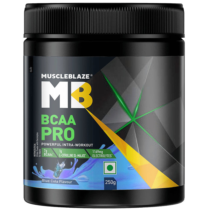 MuscleBlaze | BCAA Pro Powerful Intra-Workout | With Electrolytes | For Energy, Faster Recovery & Hydration Powder Blue Cola - Nibasu