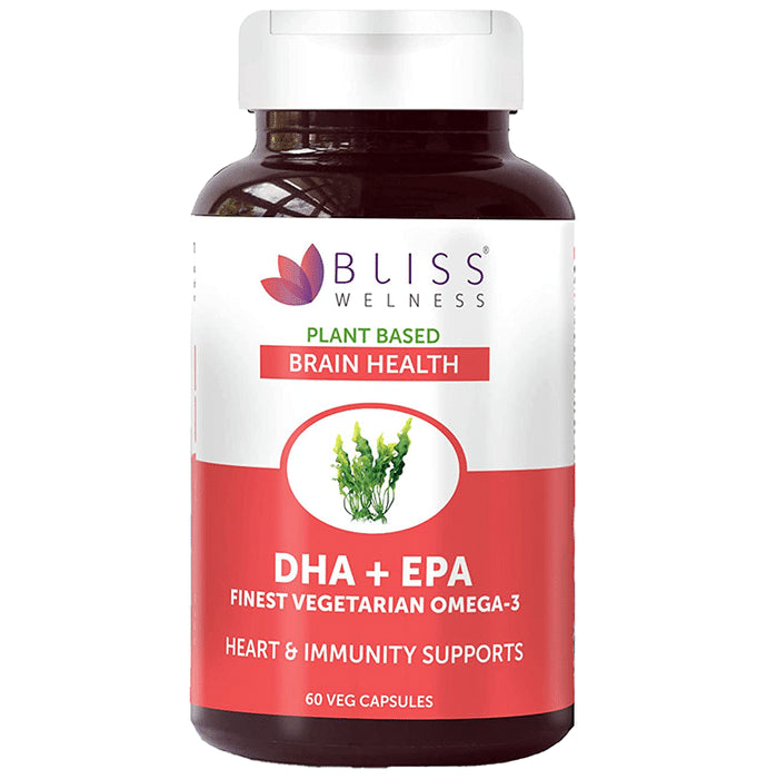 Bliss Welness Brain Health DHA + EPA Finest Vegetarian Omega-3 Veg Capsule - Nibasu