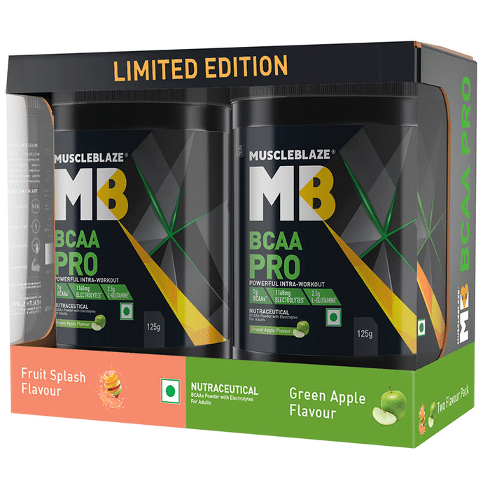 MuscleBlaze BCAA Pro Two Flavour Pack | With Glutamine & Electrolytes | Flavour Fruit Splash & Green Apple - Nibasu