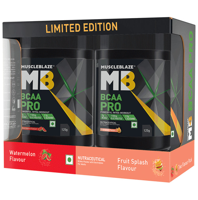 MuscleBlaze BCAA Pro Two Flavour Pack | With Glutamine & Electrolytes | Flavour Watermelon & Fruit Splash - Nibasu
