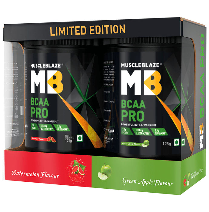 MuscleBlaze BCAA Pro Two Flavour Pack | With Glutamine & Electrolytes | Flavour Watermelon & Green Apple - Nibasu