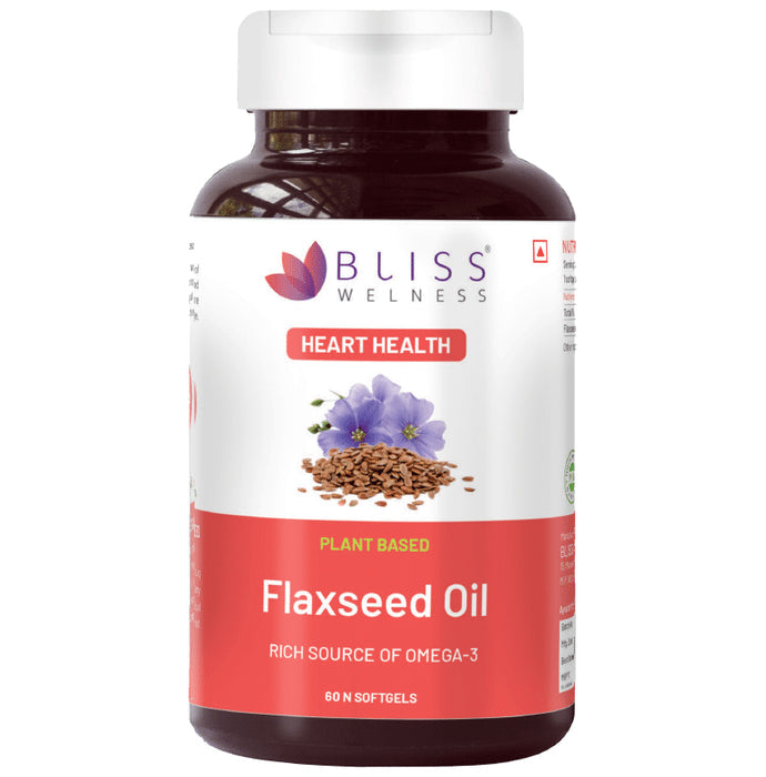 Bliss Welness Cardiovascular Health Flaxseed Oil High Potency Omega-3 Softgel Capsule - Nibasu
