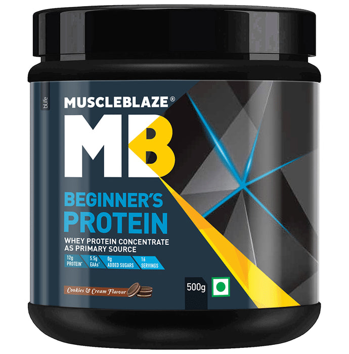 MuscleBlaze Beginner's Whey Protein Concentrate | With Zero Added Sugar | For Muscle Growth | Flavour Cookies & Cream - Nibasu