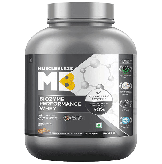 MuscleBlaze Biozyme Performance Whey Protein Powder (2kg Each) Chocolate Peanut Butter - Nibasu