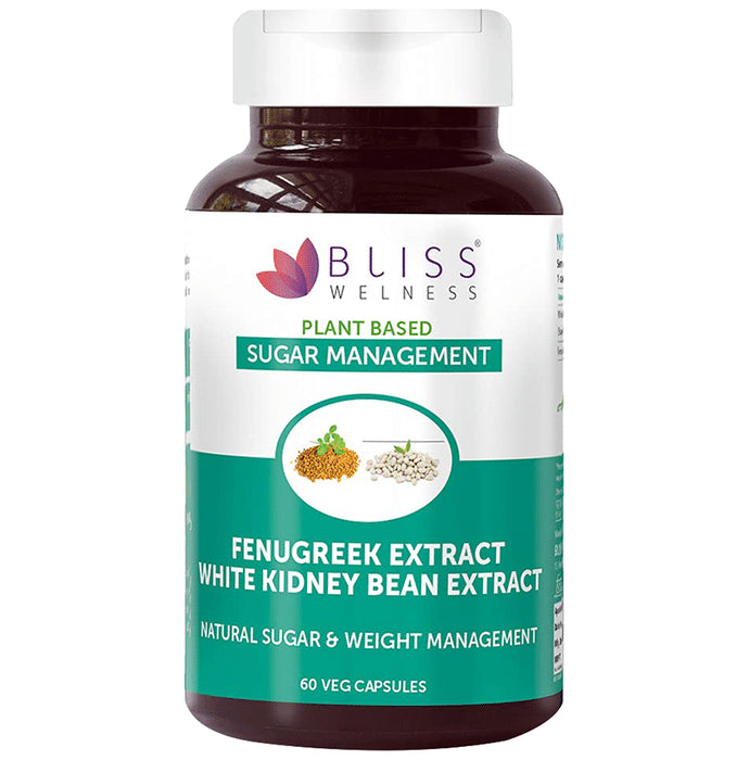 Bliss Welness Sugar Management Fenugreek White Kidney Bean Extract Veg Capsule - Nibasu