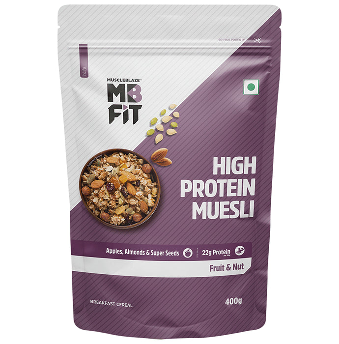 MuscleBlaze Fit High Protein Muesli 22 g Protein | Flavour Fruits & Nut - Nibasu