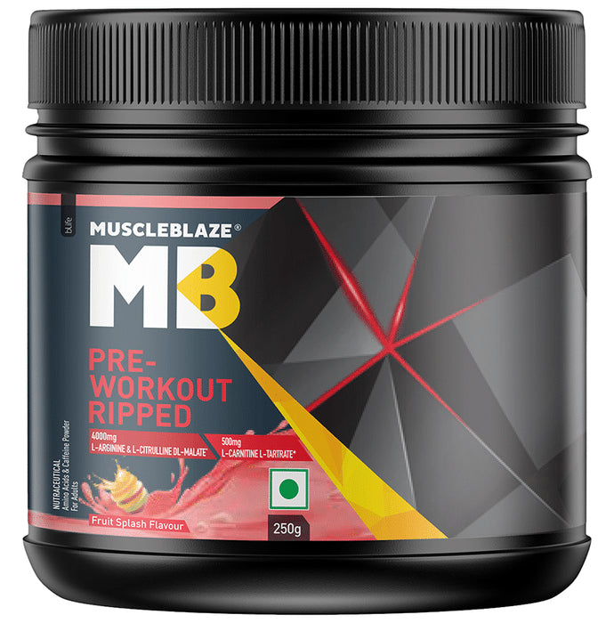 MuscleBlaze Fruit Splash | Pre Workout Ripped | With Arginine, Citrulline & Creatinine-Tartrate - Nibasu