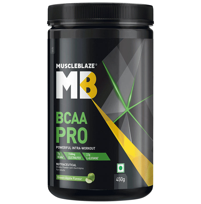 MuscleBlaze Green Apple | BCAA Pro Powerful Intra-Workout | With Electrolytes | For Energy, Faster Recovery & Hydration - Nibasu