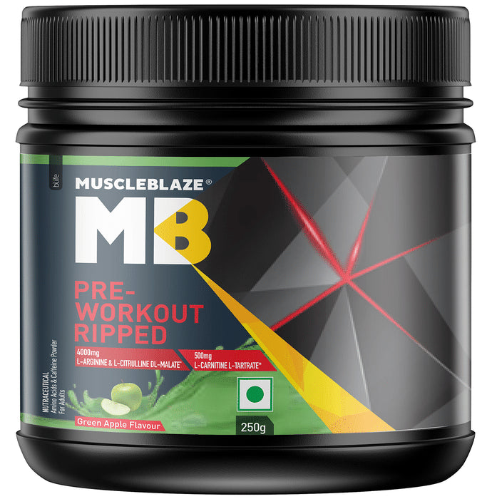 MuscleBlaze Green Apple | Pre Workout Ripped | With Arginine, Citrulline & Creatinine-Tartrate - Nibasu