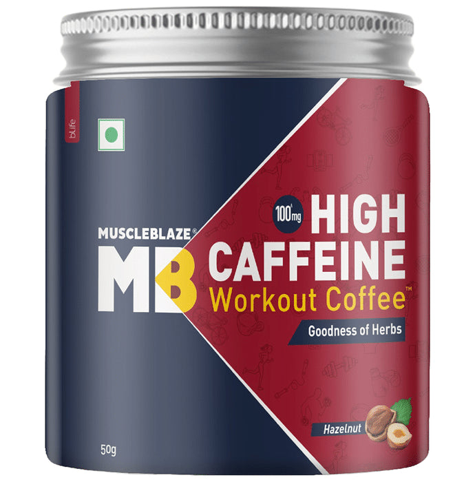Muscleblaze MB 100mg High Caffeine Workout Coffee Hazelnut - Nibasu