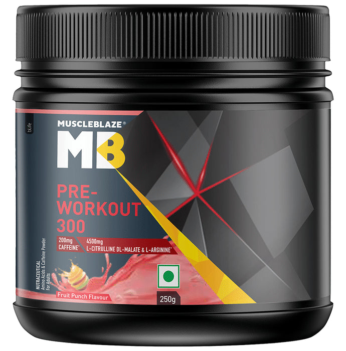 MuscleBlaze MB Pre-Workout 300 | With Citrulline & Arginine | For Energy & Recovery | Fruit Punch Powder - Nibasu