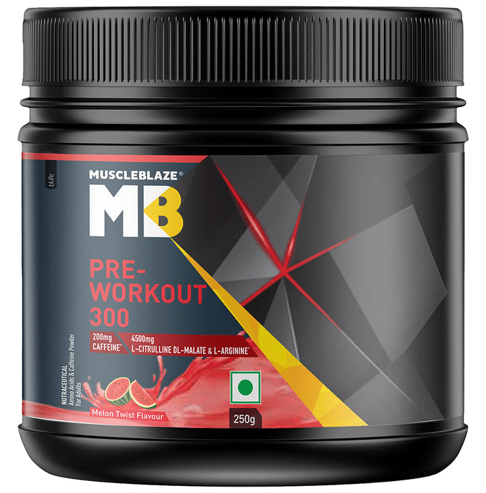 MuscleBlaze MB Pre-Workout 300 | With Citrulline & Arginine | For Energy & Recovery | Melon Twist Powder - Nibasu