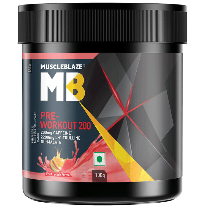 MuscleBlaze Pre-Workout 200 | For Enhanced Pump, Energy & Focus | Flavour Fruit Splash - Nibasu