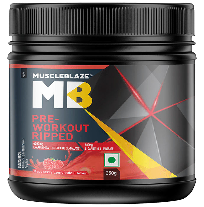 MuscleBlaze Raspberry Lemonade | Pre Workout Ripped | With Arginine, Citrulline & Creatinine-Tartrate - Nibasu