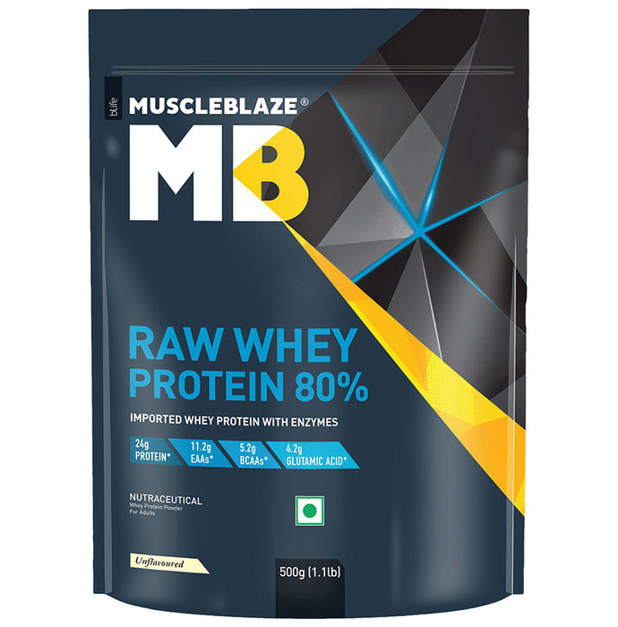 MuscleBlaze Raw Whey Protein | | Light & Clean Protein | Easy to Digest Powder Unflavored - Nibasu