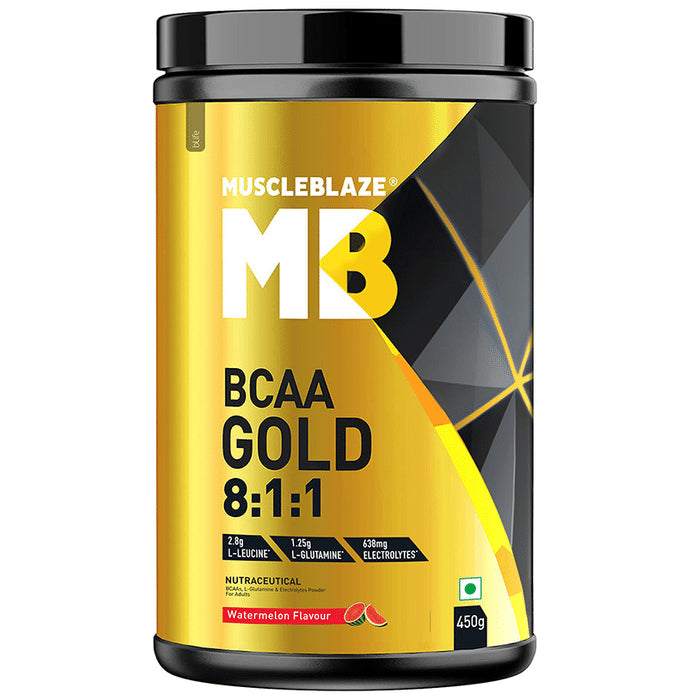 MuscleBlaze Watermelon BCAA Gold 8:1:1 with Leucine, Glutamine & Electrolytes | - Nibasu