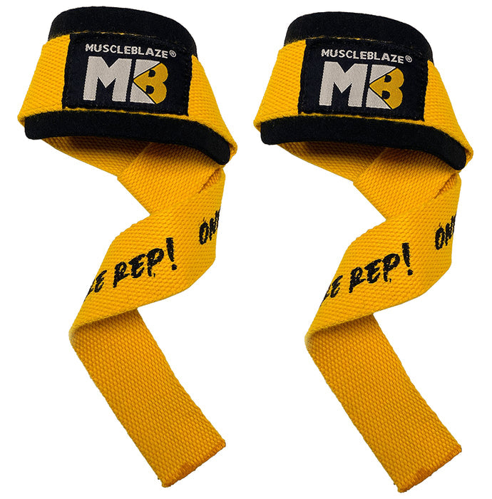 MuscleBlaze Weight Lifting Strap One More Rep Free Size Yellow - Nibasu