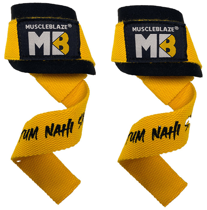 MuscleBlaze Weight Lifting Strap Tum Nahi Samjhoge Free Size Yellow - Nibasu